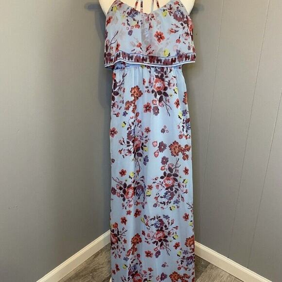 Princess Vera Wang Women’s Size XS Blue Floral Print Side Slits Maxi Dress - Picture 2 of 11